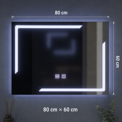 Obdélníkové LED zrcadlo, 80x60cm, ECLISSA Touch, Demister System, Stmívatelné