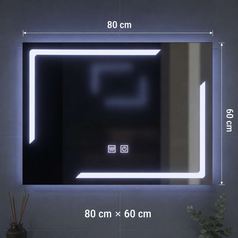 Obdélníkové LED zrcadlo, 80x60cm, ECLISSA Touch, Demister System, Stmívatelné