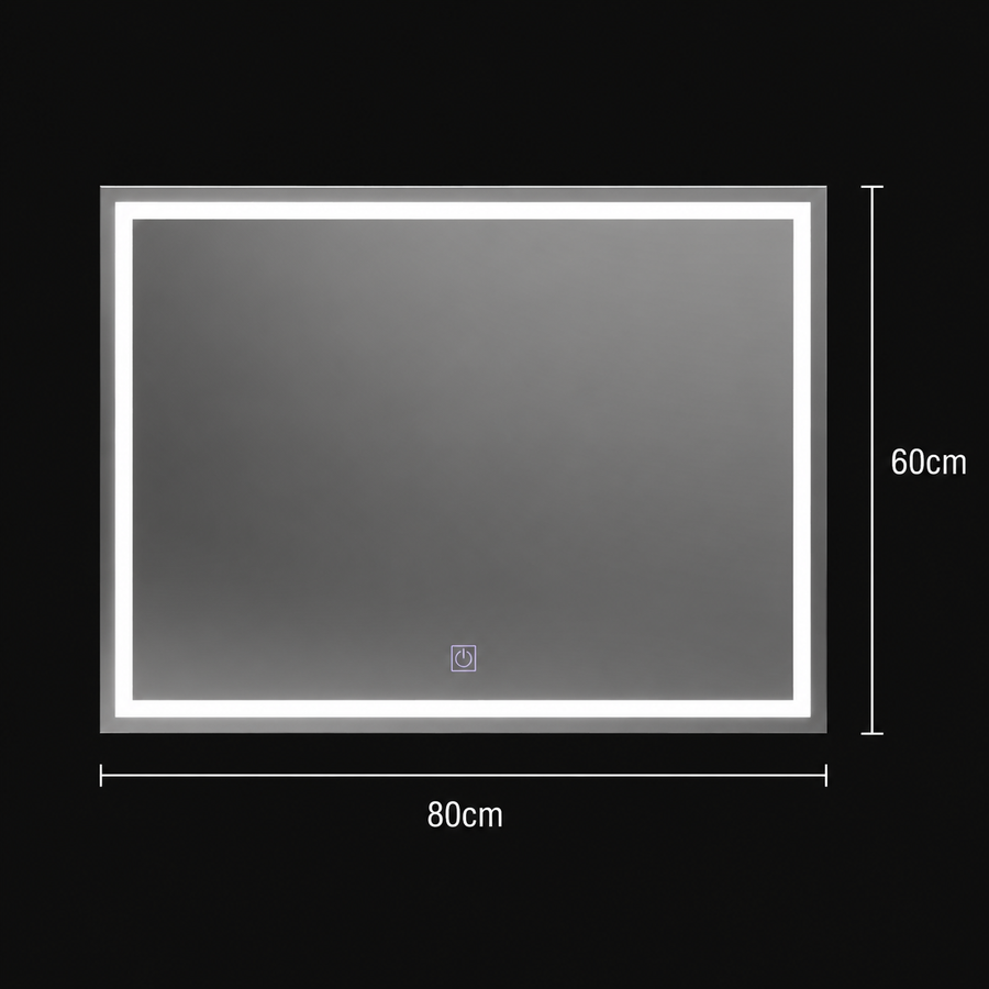 Obdélníkové LED zrcadlo, 80x60cm, RÁM Basic Touch