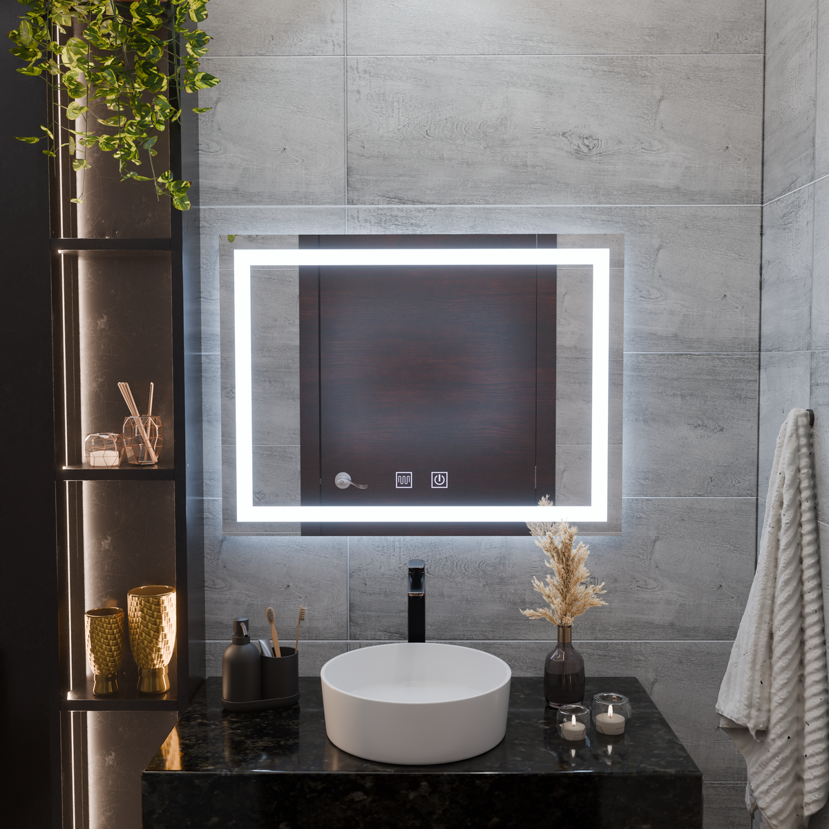 Obdélníkové LED zrcadlo, 80x60cm, RADIANTE Touch, Demister System, Stmívatelná zrcátka Korman E Výchozí název Alessandro Design