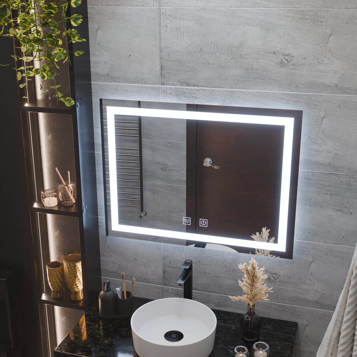 Obdélníkové LED zrcadlo, 80x60cm, RADIANTE Touch, Demister System, Stmívatelná zrcátka Korman E Výchozí název Alessandro Design