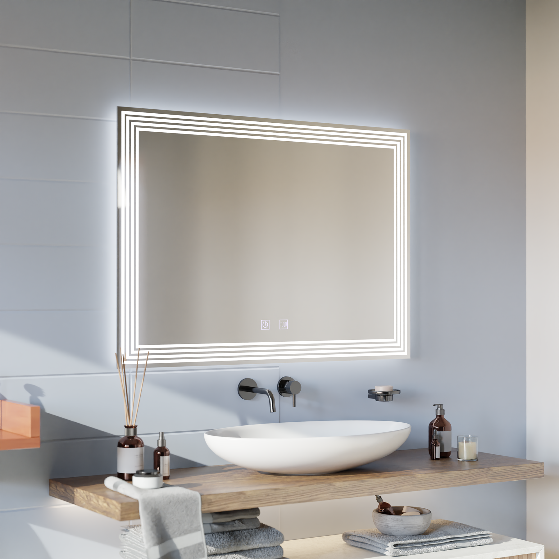 Obdélníkové LED zrcadlo, Demister, 80x60cm, ADIS Základní dotyková zrcátka Korman E Výchozí název Alessandro Design