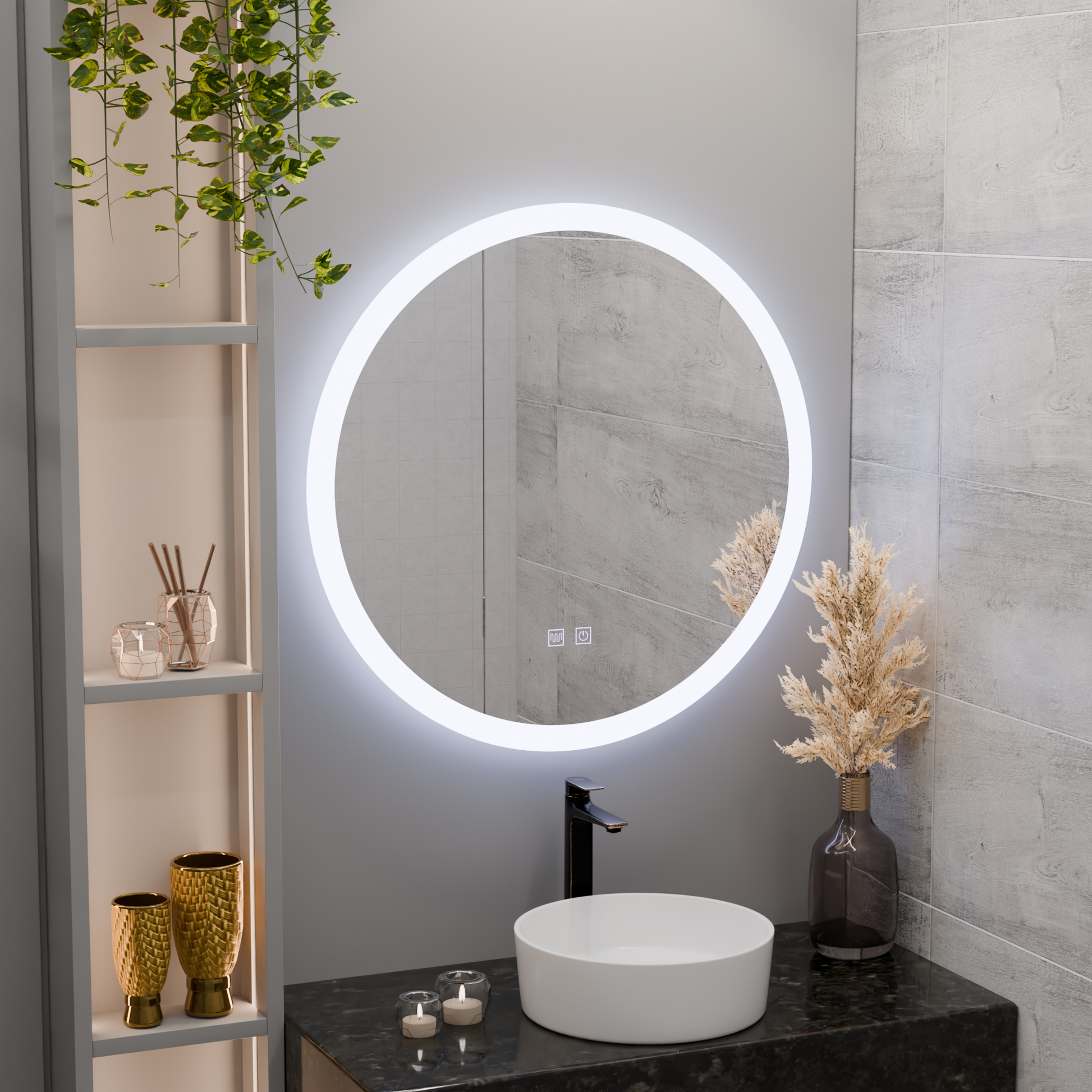 LED kulaté zrcadlo, 50 cm, Noxia Touch, Demister System, stmívatelná zrcátka Korman E Výchozí název Alessandro Design