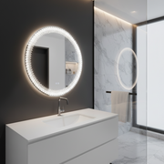 Nexos kulaté LED zrcadlo, 60cm, 24W, teplé/studené/neutrální světlo, senzor, Demister System, Hodiny, Stmívatelné