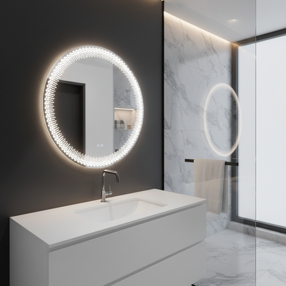 Nexos kulaté LED zrcadlo, 60cm, 24W, teplé/studené/neutrální světlo, senzor, Demister System, Hodiny, Stmívatelné