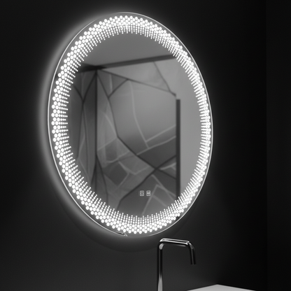 Nexos kulaté LED zrcadlo, 60cm, 24W, teplé/studené/neutrální světlo, senzor, Demister System, Hodiny, Stmívatelné