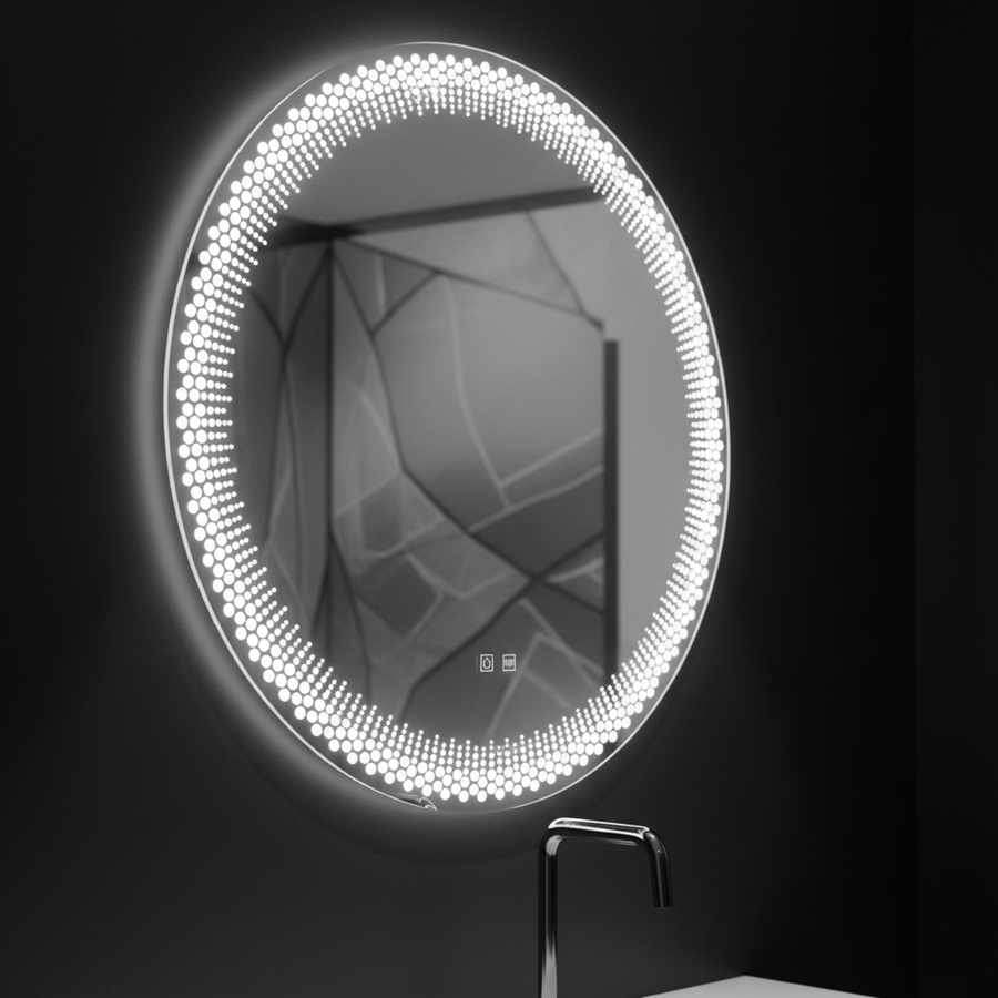Nexos kulaté LED zrcadlo, 60cm, 24W, teplé/studené/neutrální světlo, senzor, Demister System, Hodiny, Stmívatelné
