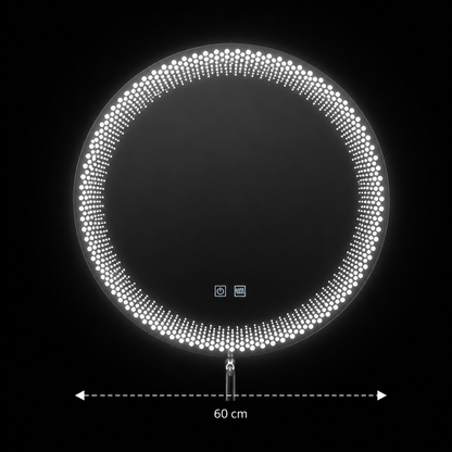 Nexos kulaté LED zrcadlo, 60cm, 24W, teplé/studené/neutrální světlo, senzor, Demister System, Hodiny, Stmívatelné