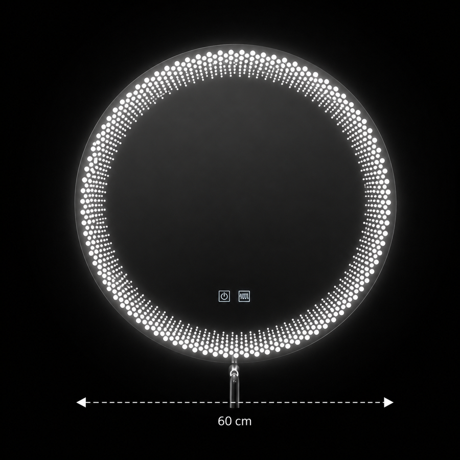 Nexos kulaté LED zrcadlo, 60cm, 24W, teplé/studené/neutrální světlo, senzor, Demister System, Hodiny, Stmívatelné