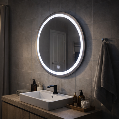 LED dotykové zrcadlo Gallio, průměr 60 cm, studené světlo 6000 K, sklo Jednoduché LED zrcadlo Výchozí název Alessandro Design