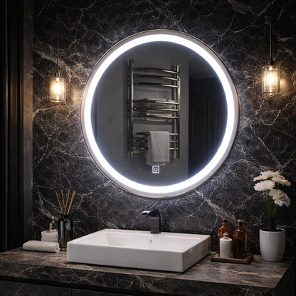 LED dotykové zrcadlo Gallio, průměr 60 cm, studené světlo 6000 K, sklo Jednoduché LED zrcadlo Výchozí název Alessandro Design