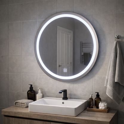 LED dotykové zrcadlo Gallio, průměr 60 cm, studené světlo 6000 K, sklo Jednoduché LED zrcadlo Výchozí název Alessandro Design