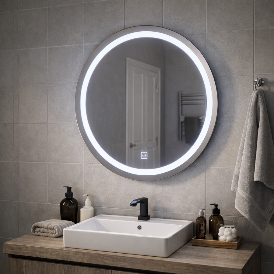 LED dotykové zrcadlo Gallio, průměr 60 cm, studené světlo 6000 K, sklo Jednoduché LED zrcadlo Výchozí název Alessandro Design