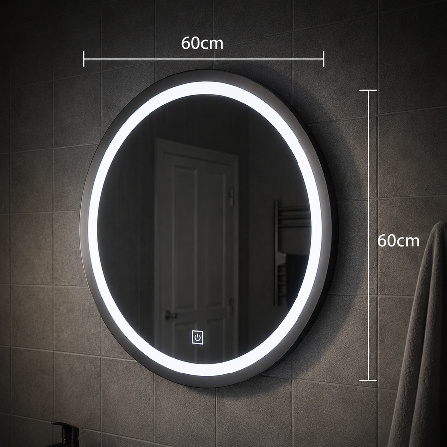 Zrcadlo LED Touch Gallio, Průměr 60cm, Studené světlo 6000K, Sklo