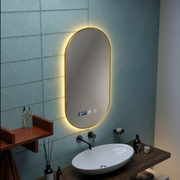 Konrad LED Touch Mirror Demist System, hodiny a teplota 50x80 cm rám z kartáčovaného zlata, teplé neutrální studené světlo 3000K/4000K/6000K