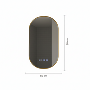 Konrad LED Touch Mirror Demist System, hodiny a teplota 50x80 cm rám z kartáčovaného zlata, teplé neutrální studené světlo 3000K/4000K/6000K