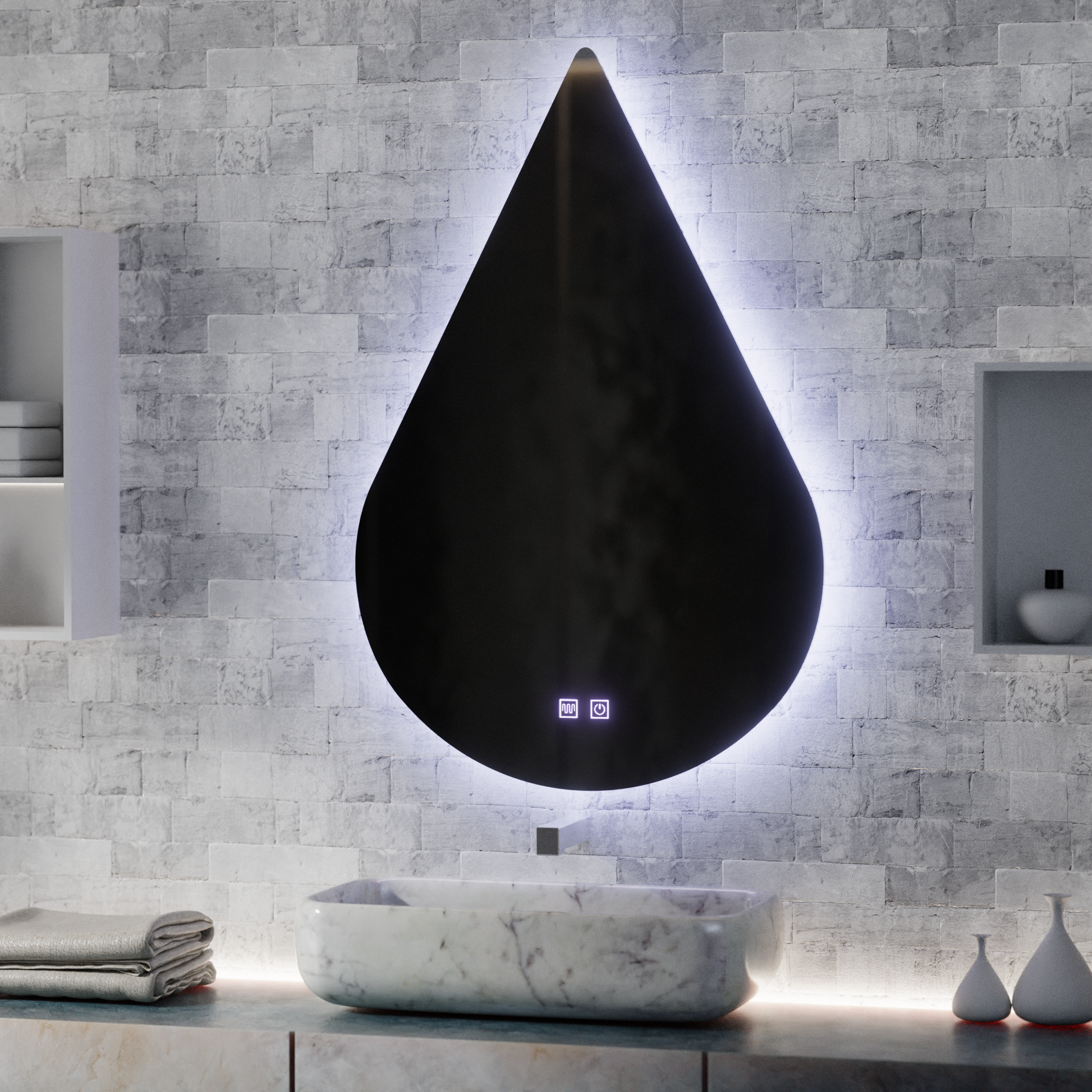 Zrcadlo LED Touch River Demist System 80X120cm, tvar kapky. Zrcadla Korman E Výchozí název Alessandro Design