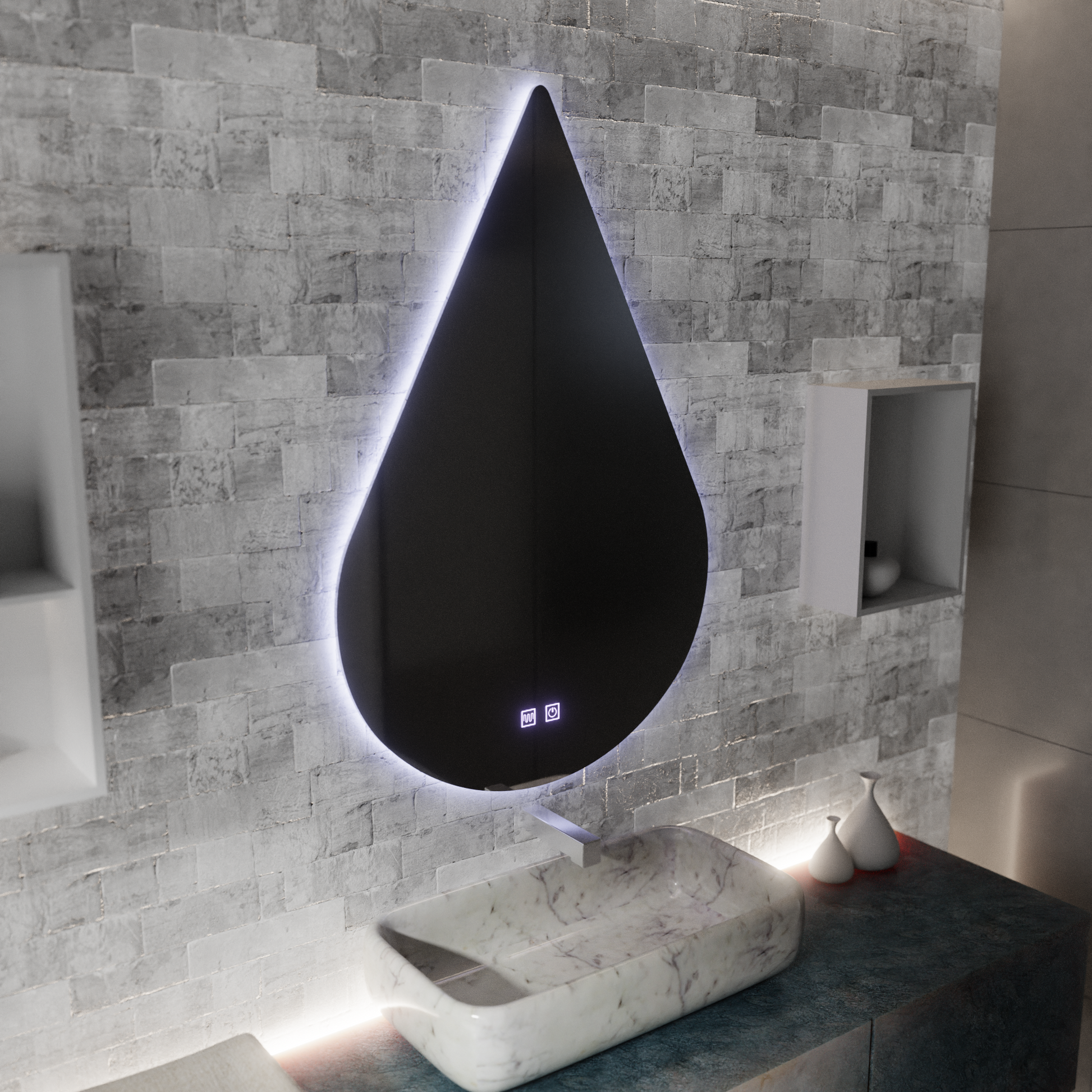 Zrcadlo LED Touch River Demist System 80X120cm, tvar kapky. Zrcadla Korman E Výchozí název Alessandro Design