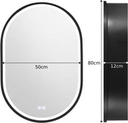 LED zrcadlo se skříňkou, oválné, 50x80 cm, odmlžování, studené/teplé/neutrální světlo, černý rám, úložný prostor Zrcadla skříněk Výchozí název Alessandro Design