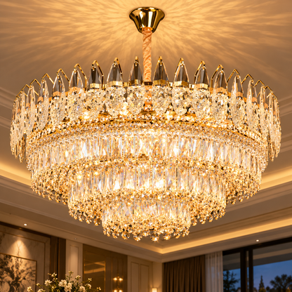 Křišťálový lustr MAJESTIC Regalis 21x E14, Průměr 80cm, Lesklý zlatý, Nastavitelná výška