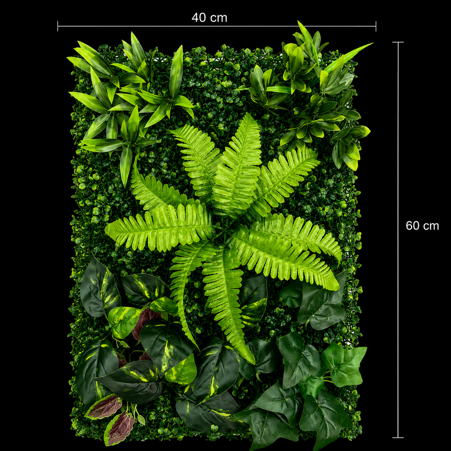 Panou de Gard Viu Artificial Mix Frunze de Piersic & Persan, 40 x 60 cm, Verde