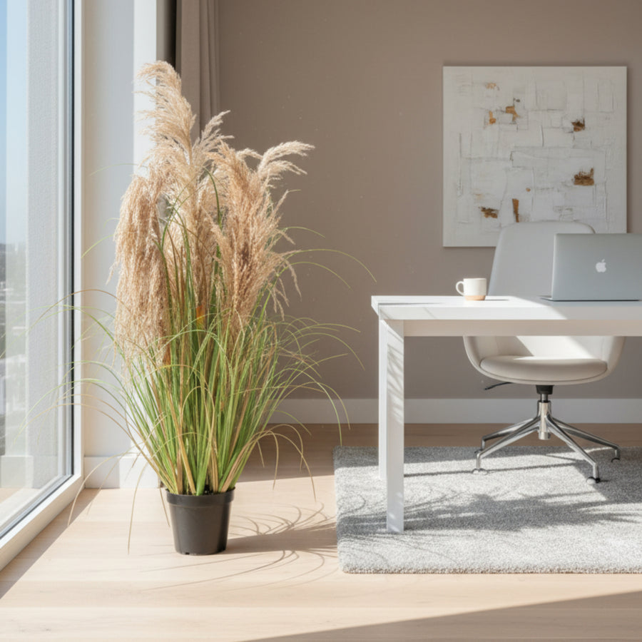 Umělá rostlinná okrasná tráva, 90 cm, s 5 dráty, rákos a tráva, tmavě zelená, bez květináče