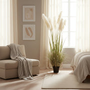 Plantă decorativă în ghiveci, 5 fire, 180cm, Stuf Artificial, Material Textil si Plastic, Verde si Roz
