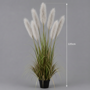 Umělá rostlinná okrasná tráva, 220 cm, se 7 prameny, rákosová sj tráva, zelená a šedá, bez květináče
