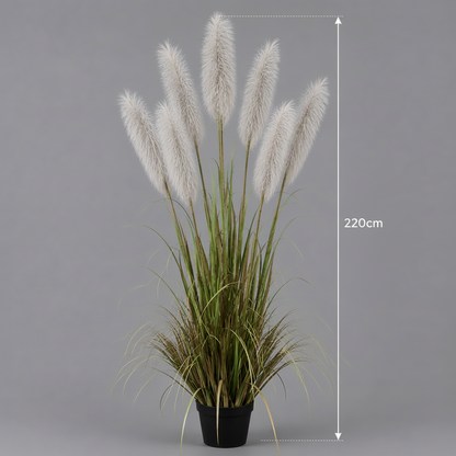 Umělá rostlinná okrasná tráva, 220 cm, se 7 prameny, rákosová sj tráva, zelená a šedá, bez květináče