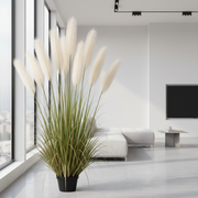 Plantă decorativă în ghiveci, 9 fire, 240cm, Stuf Artificial, Material Textil si Plastic, Verde si Roz