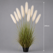 Plantă decorativă în ghiveci, 9 fire, 240cm, Stuf Artificial, Material Textil si Plastic, Verde si Roz