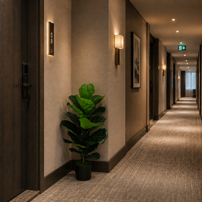 Umělá rostlina Typ stromu Ficus, 2 větve, 100 cm, zelená, s květináčem