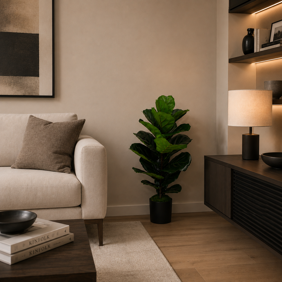 Umělá rostlina Typ stromu Ficus, 2 větve, 100 cm, zelená, s květináčem