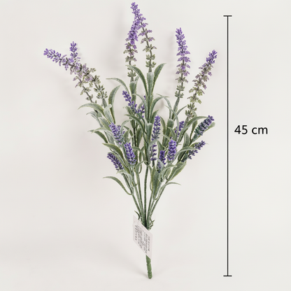 Umělá rostlina, dekorativní květ levandule, 7 větví, 45 cm, fialová a zelená, sada 2 kusů