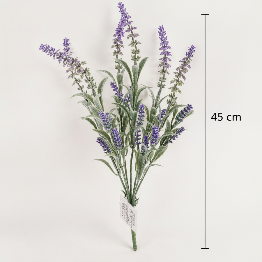 Umělá rostlina, dekorativní květ levandule, 7 větví, 45 cm, fialová a zelená, sada 2 kusů