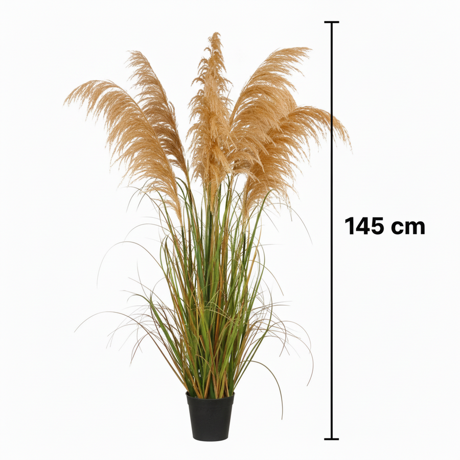 Umělá rostlina okrasná tráva, 145 cm, s 5 dráty, rákos a tráva, tmavě zelená, bez květináče