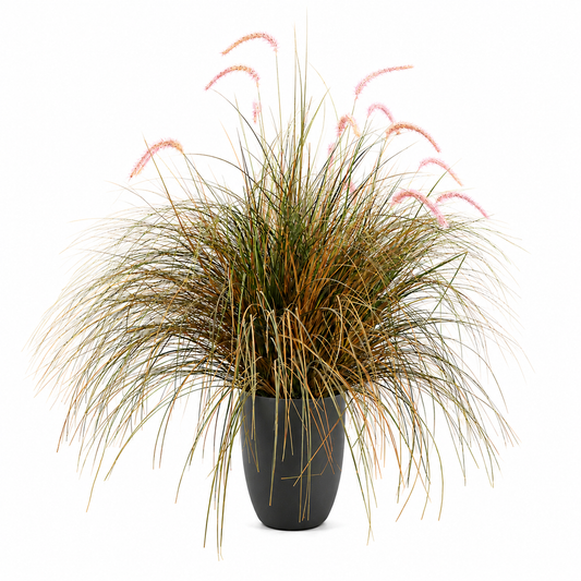Okrasná rostlina z umělé trávy Foxtail, 120 cm, zakřivená tráva a koření, zelená a růžová, bez květináče