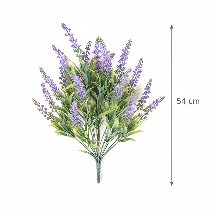 Umělá rostlina, dekorativní květ levandule, 18 větví, 54 cm, fialová a zelená, sada 2 ks