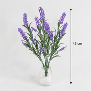 Umělá rostlina, dekorativní květ levandule, 7 větví, 42 cm, fialová a zelená, sada 2 kusů