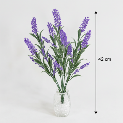 Umělá rostlina, dekorativní květ levandule, 7 větví, 42 cm, fialová a zelená, sada 2 kusů