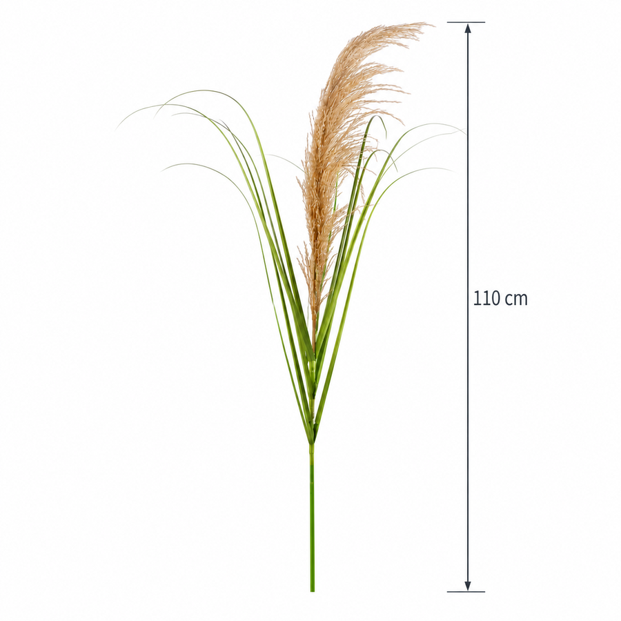 Umělá rostlina okrasná tráva, 110 cm, rákos a tráva, zelená a hnědá, bez květináče
