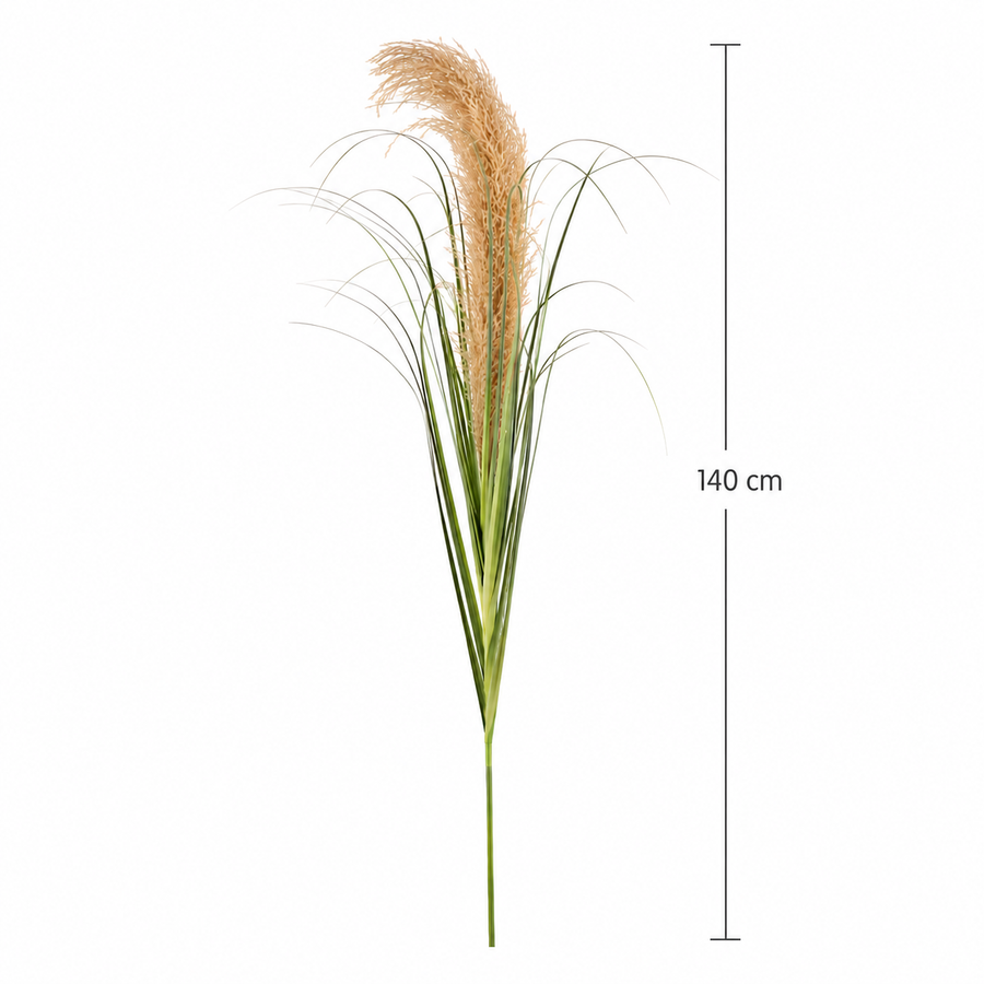 Umělá rostlina okrasná tráva, 140 cm, rákos a tráva, zelená a hnědá, bez květináče