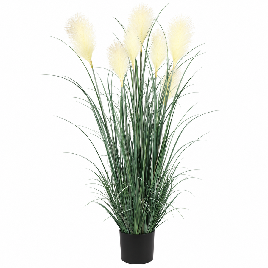 Umělá rostlinná okrasná tráva, 150 cm, se 7 dráty, rákos a tráva, zelená a bílá, bez květináče