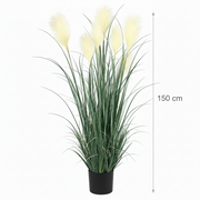Umělá rostlinná okrasná tráva, 150 cm, se 7 dráty, rákos a tráva, zelená a bílá, bez květináče