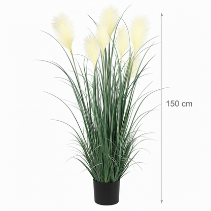 Umělá rostlinná okrasná tráva, 150 cm, se 7 dráty, rákos a tráva, zelená a bílá, bez květináče