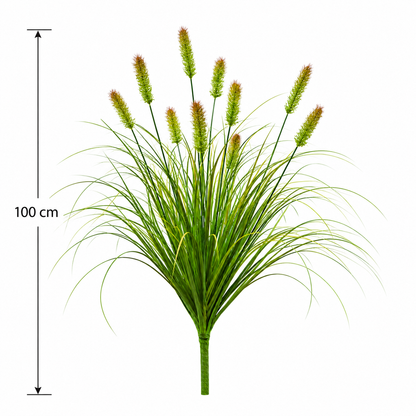 Okrasná travní rostlina s umělým liščím ocasem, 100 cm, s 12 kořením, zelená a hnědá, bez květináče