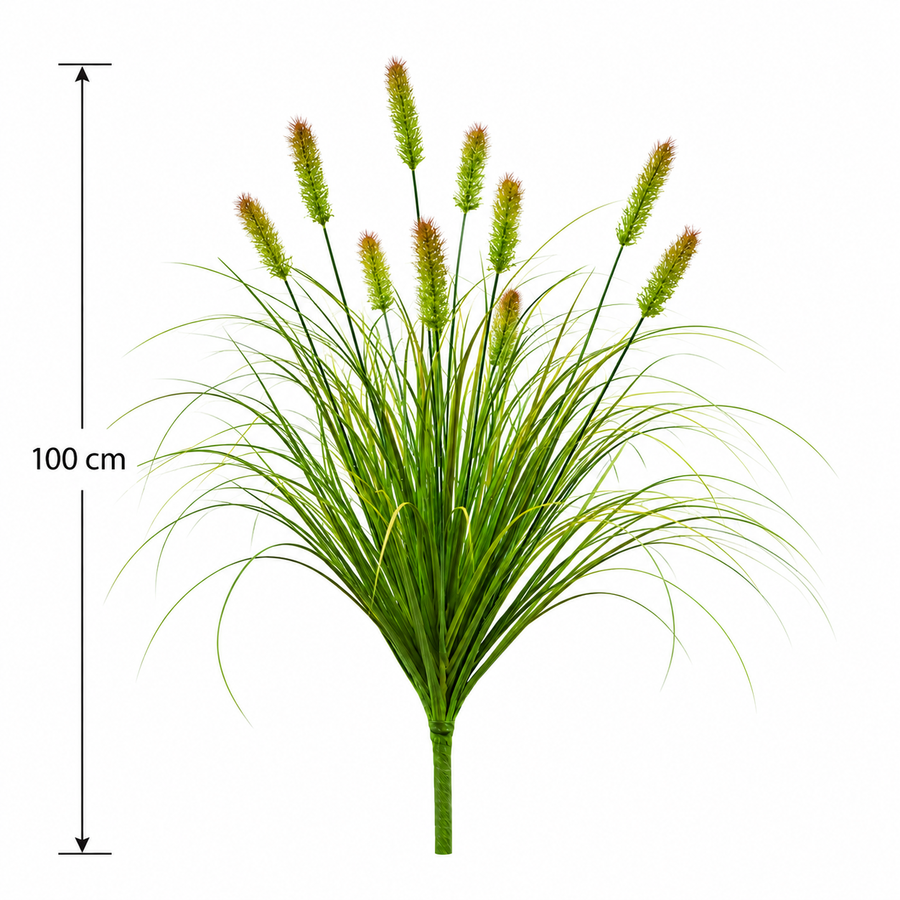 Okrasná travní rostlina s umělým liščím ocasem, 100 cm, s 12 kořením, zelená a hnědá, bez květináče