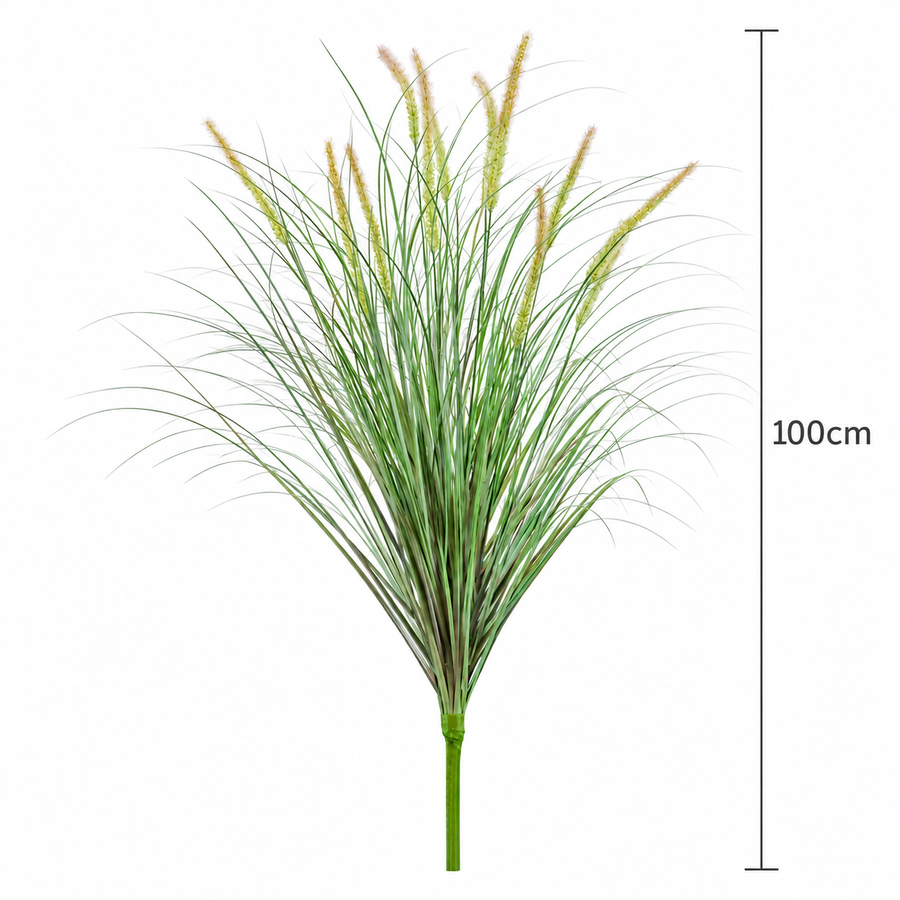 Okrasná travní rostlina s umělým liščím ocasem, 100 cm, s 12 kořením, zelená a růžová, bez květináče