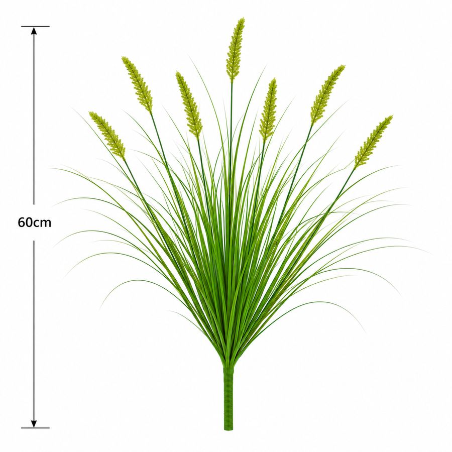 Okrasná travní rostlina s umělým liščím ocasem, 60 cm, se 7 kořením, zelená, bez květináče