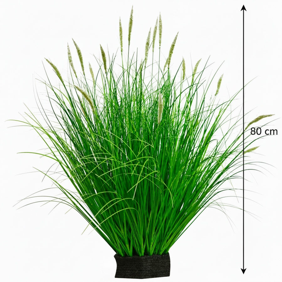 Okrasná rostlina s umělým liščím ocasem, 80 cm, s 33 kořením, zelená a bílá, bez květináče